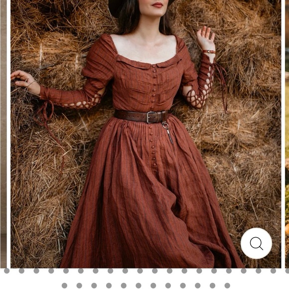 LINENNAIVE Nicola 33 Regency striped dress amber brown size large NWT - Picture 16 of 16